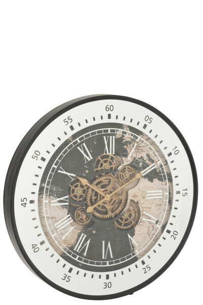 Clock+Mirror World Map Mdf Black